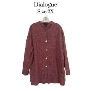 EUC Dialogue Linen Blend Button Down Tunic Red White Size 2X Women's Top